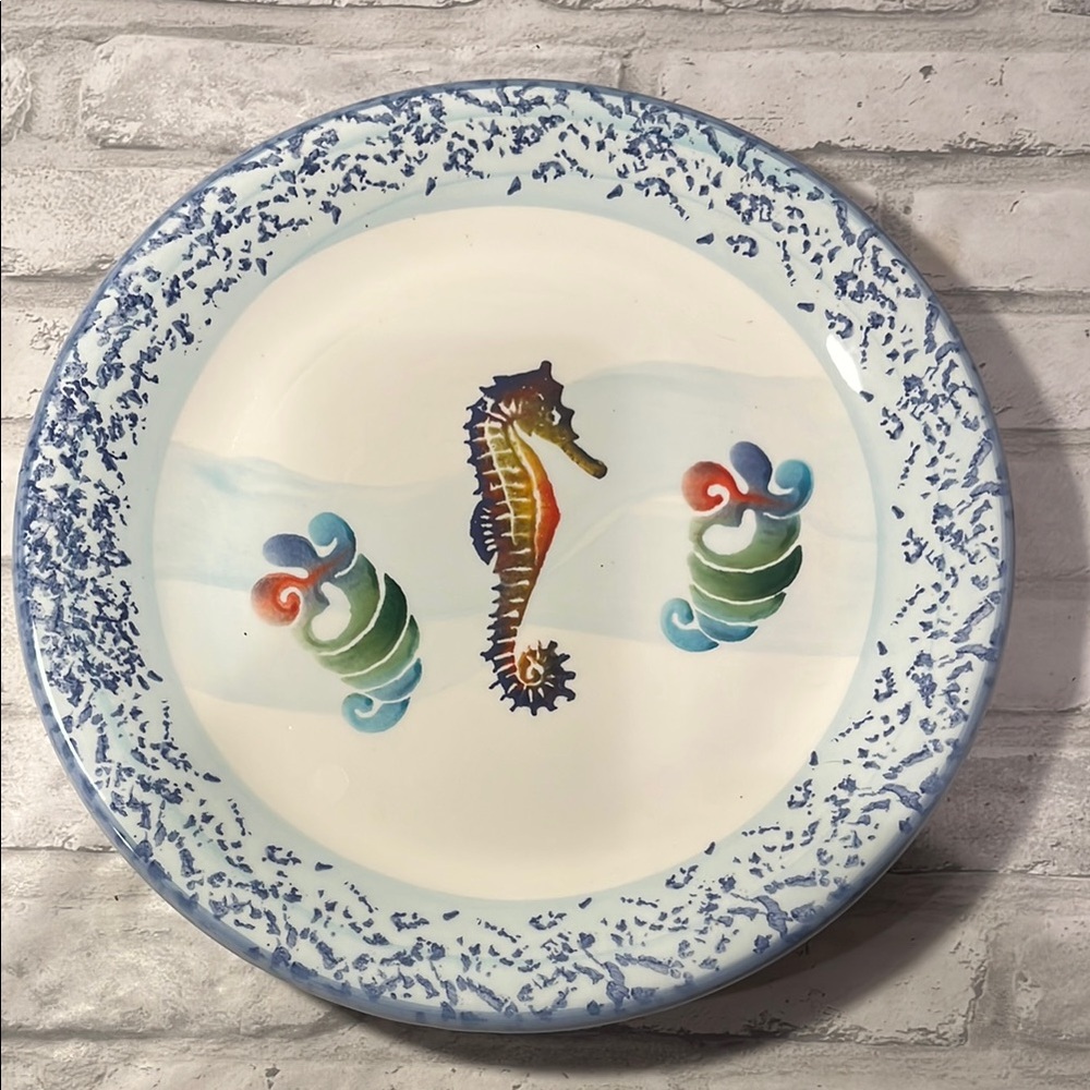 Ceramica Italy Seahorse Decorative Plate with Blue Accents 12 inch